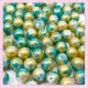 100 perles 8mm vert bleu et dorées tachetées en verre