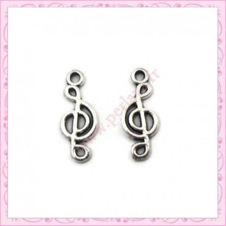 Lot de 15 breloques clef de sol en métal argentées 2.6cm