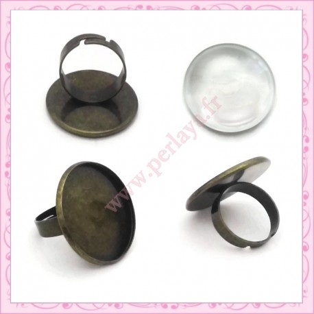 Kit de 3 bagues 25mm bronze + 3 cabochons en verres 25mm