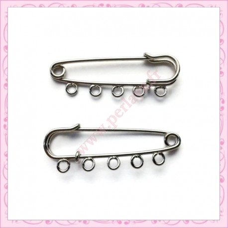 Lot de 10 grandes broche 5 trous argentés foncés