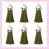 5 pompons 35mm vert olive style daim-suédine calotte argentée