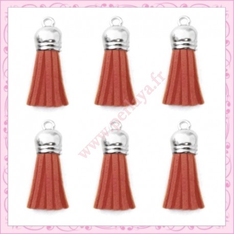 5 pompons 35mm vieux rose style daim-suédine calotte argentée