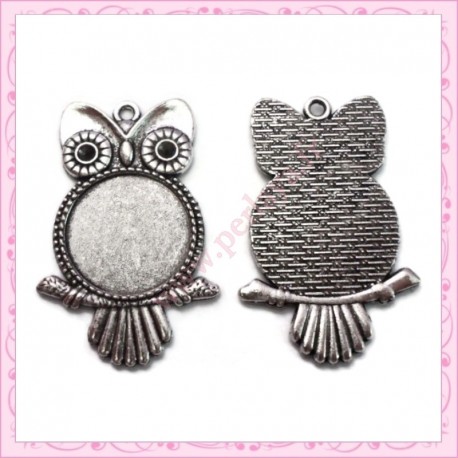 4 supports 20mm cabochon hiboux argentés de 4.5cm