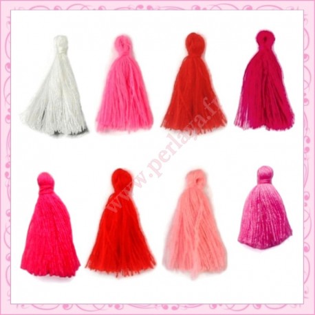 48 pompons 25mm-30mm blanc, rose fushia, pêche, rouge, bordeaux, carmin, rose, rose bonbon