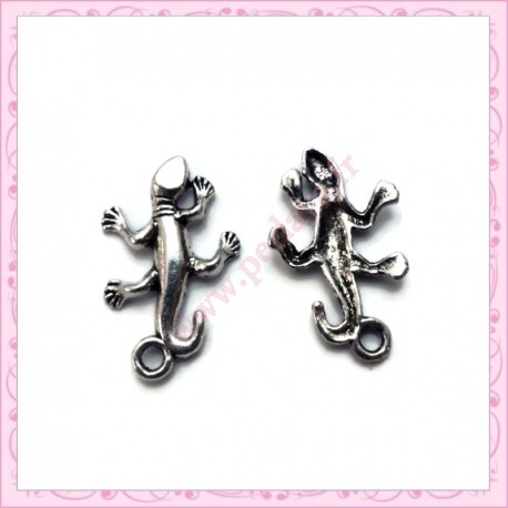 20 breloques lézard en métal argentées 2.3cm