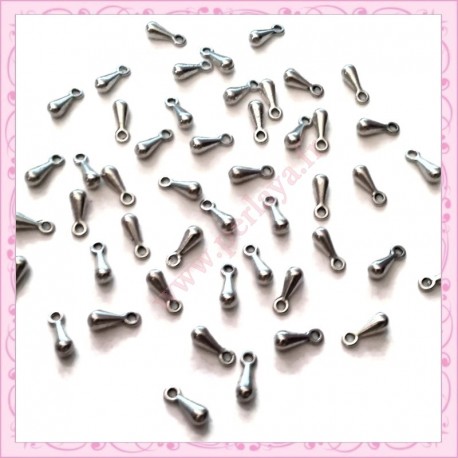 100 perles gouttes en métal argentées foncées 9mm pour chaine extension