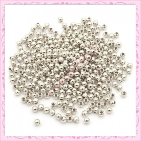 1000 perles 3mm rondes en métal argentées