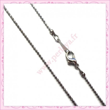 5 colliers en chaine bille 1mm 42cm argentée foncée