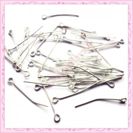 200 tiges argenté à tête ronde 30mm