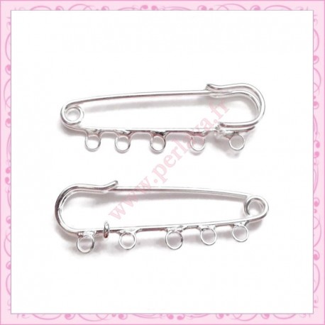 5 broches 5cm argentées en métal
