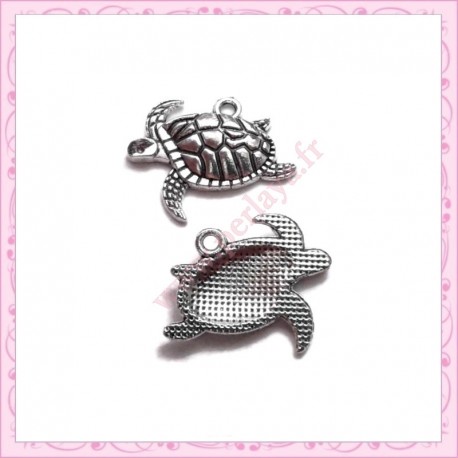 15 breloques tortue en métal argentées 2cm