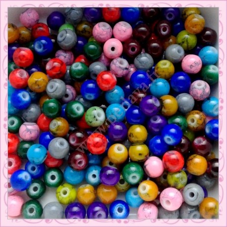 Mix de 200 perles en verre 6mm effet tacheté