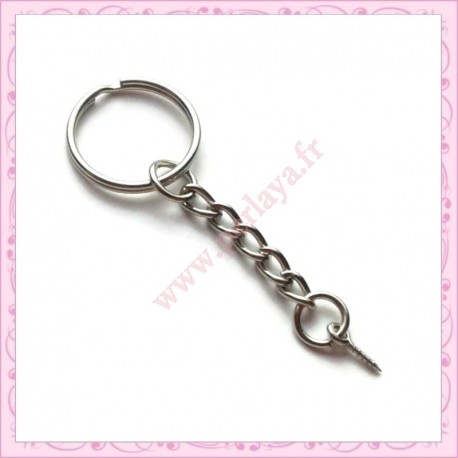 50 anneaux porte clef 6cm avec pitons argentés foncés