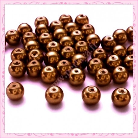 Lot de 50 perles en verre nacré 8mm marron clair