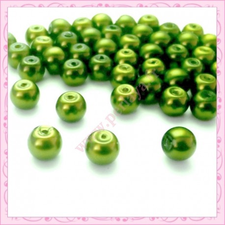  50 perles en verre nacrées 8mm vert