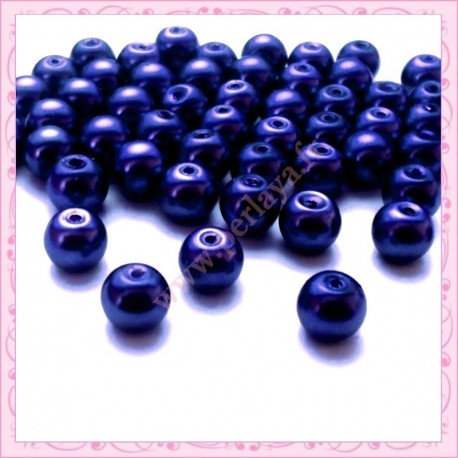 50 perles en verre nacrées 8mm bleu nuit