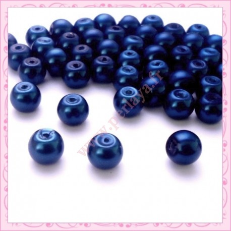 50 perles en verre nacrées 8mm bleu nuit