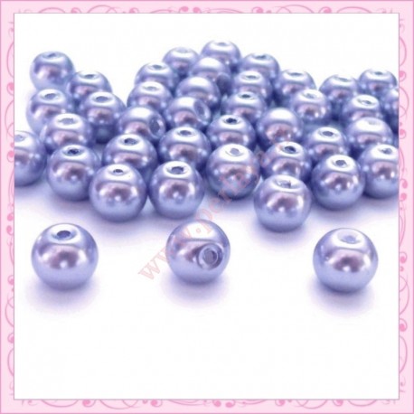  50 perles en verre nacrées 8mm bleu
