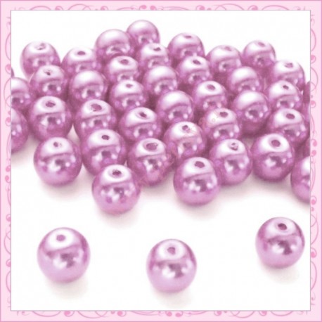  50 perles en verre nacrées 8mm violet pastel