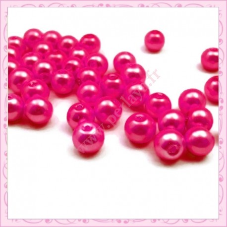  50 perles en verre nacrées 8mm rose fushia