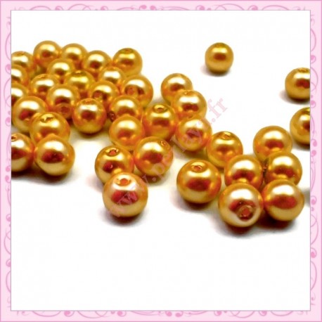  50 perles en verre nacrées 8mm orange