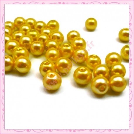  50 perles en verre nacrées 8mm jaune