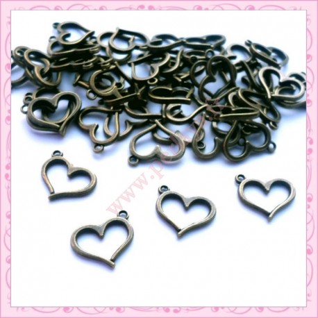 50 breloques coeurs bronze