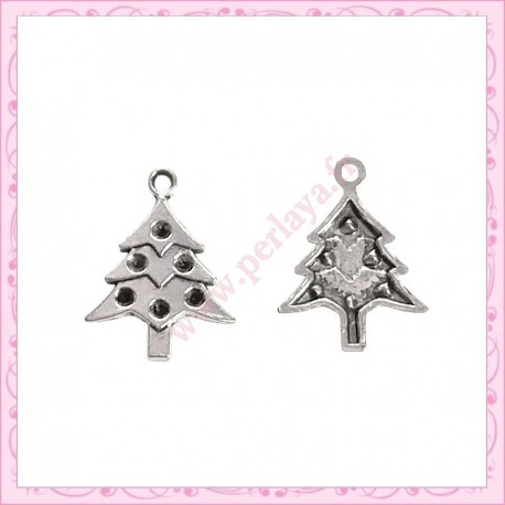 15 breloques sapin en métal argentées 2.3cm