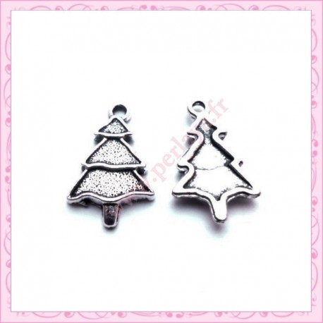  15 breloques sapin en métal argentées 2.2cm