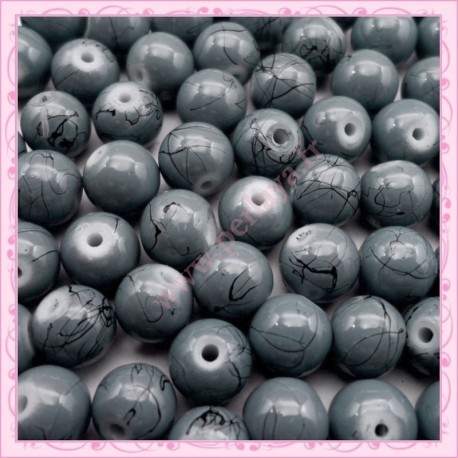Lot de 100 perles en verre grise 8mm effet filament