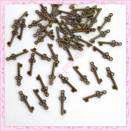50 breloques clefs bronze 21mm