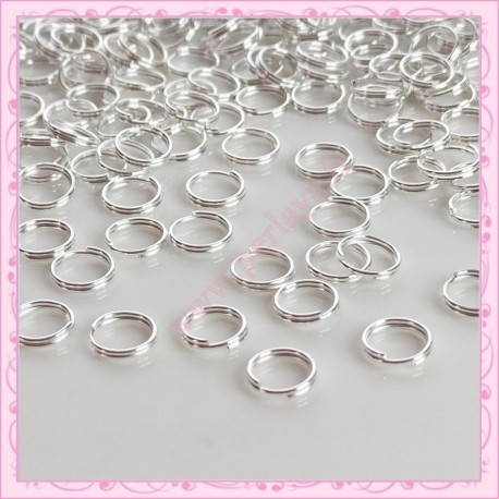 500 anneaux doubles 8mm argentés en métal
